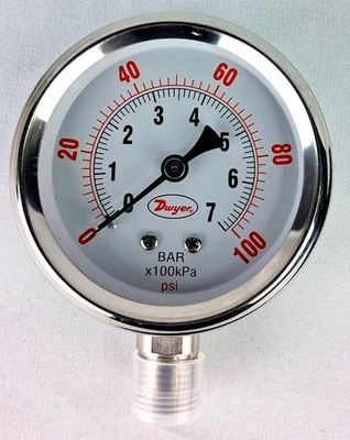 #ad Dwyer SGZ D10522N Liquid Filled Pressure Gauge 100 PSI 7 Bar 1 4quot; NPT NOS $24.00