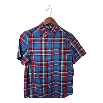 Ralph Lauren Boys Short Sleeve Shirt Blue Red Button Front  Size L 14-16