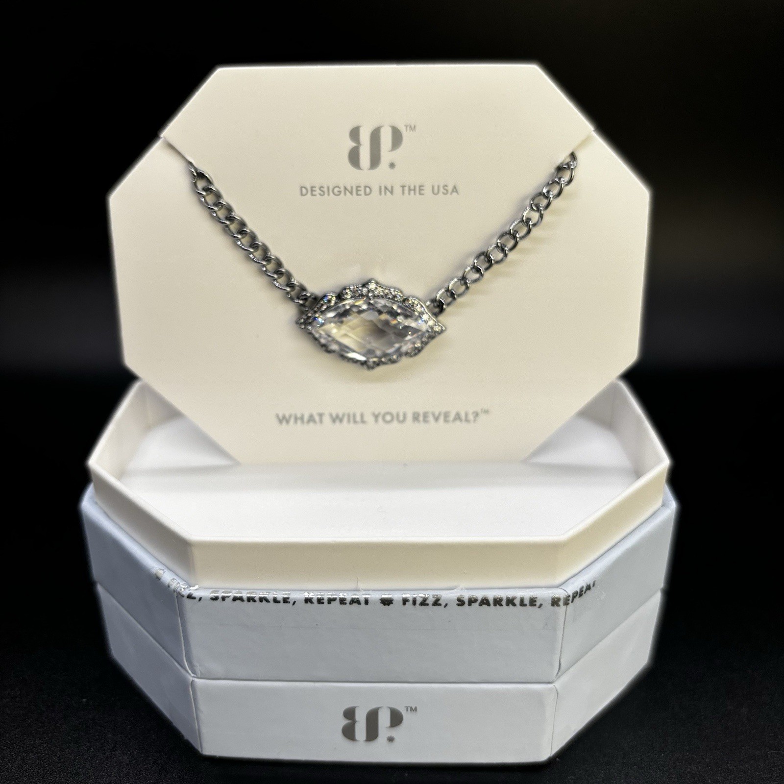 Bomb Party Necklace - I Refuse To Settle - RBP NK 24979 - Diamond CZ on Hematite