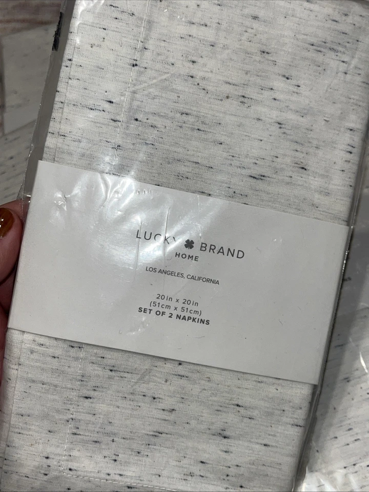 Lucky Brand Napkins Set of 12 Ivory 20"x 20" Cotton Blend Blue Tassel West Coast - Image 2 of 4