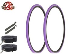 ALTA BICYCLE 700x25c LIGHTWEIGHT PURPLE SPEED SLICK TIRES 60MM PRESTA TUBES 6pc 