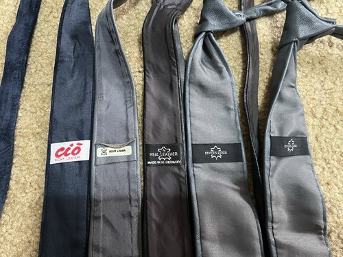 Lot of 5 Vintage 1980's West. Germany Italy Real Leather Skinny Ties - Picture 6 of 13