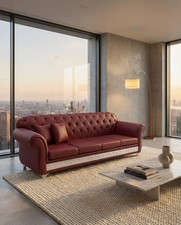 Canapé Chesterfield 4 Places Capitonné Rouge Boutons Swarovski Rete Lit AZ04