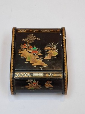 Vintage Chinoiserie Lack Schmuckkästchen aufklappbar schwarz gold asiatisch