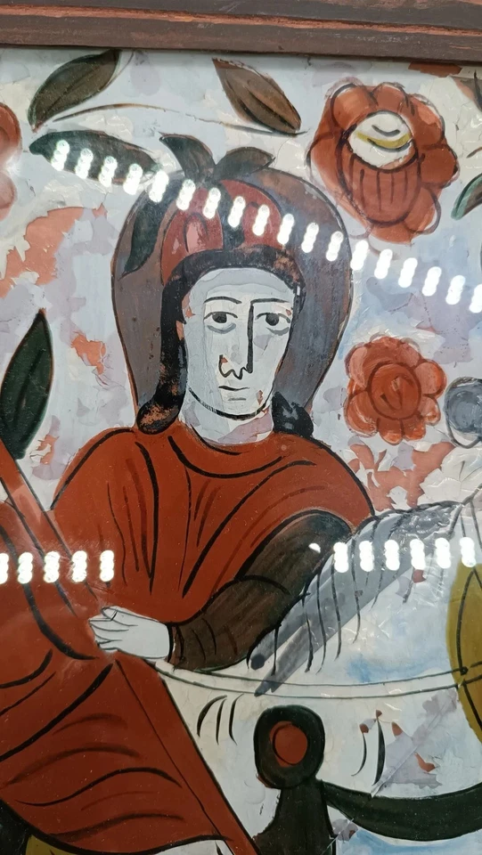 Icône Ancienne Roumaine Peinte Sur Verre - Photo 4/4