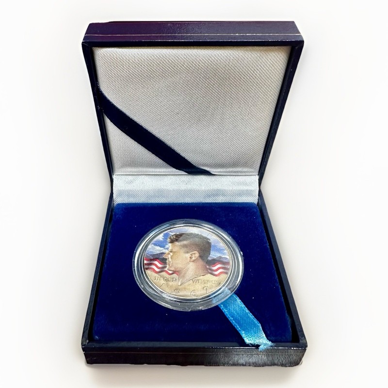 1967 Kennedy Half Dollar Colorized Silver Coin w/ Case Collector Display