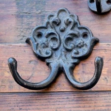 Hotel Towel Hook Hat Coat Double Hook Cast Iron Double Wall Rustic Black 