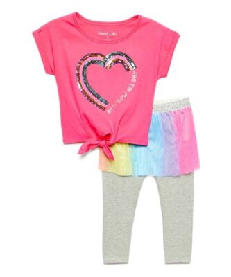 MSRP $36 Colette Lilly Pink Heart Top & Gray Tutu Leggings Size 2T NWOT