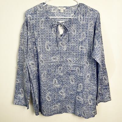 NWT J.Jill Purejill Striped Paisley Long Sleeve Top XS Keyhole Tie Front