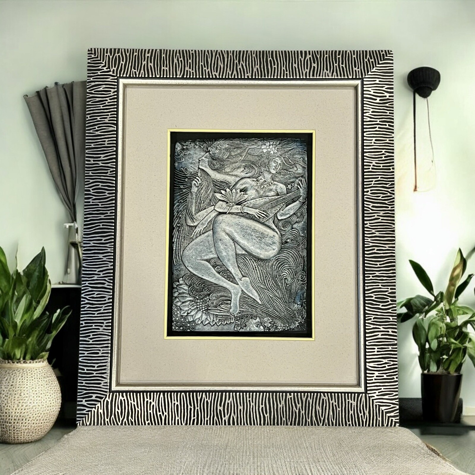 3D Wall Art - Nude Women Playing Guitar.  18inx15in