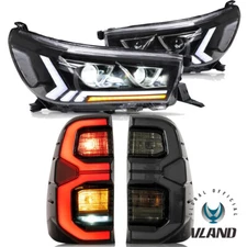 LED Headlights + SMOKED Tail Lights For 2015-2019 Toyota Hilux / Vigo w/ Dynamic