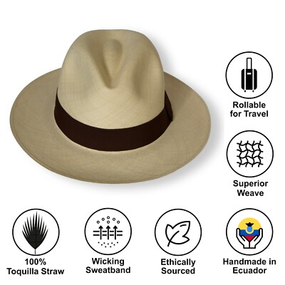 Premium Fedora Panama - handgewebt in Ecuador - Fino (extra fein) Qualität natur