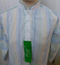 Vtg Michele Night Gown Stand Up French Collar Blue Pinstripe Nightdress Tag 80s