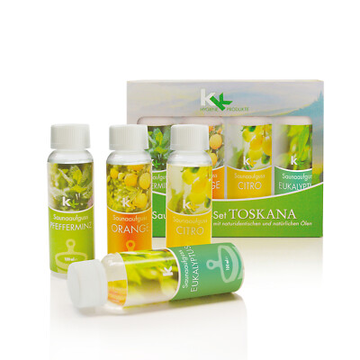 KK Saunaaufguss Set ''Toskana'' Saunakonzentrat Saunaduft 4 x 100 ml Geschenk-Box