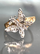 CUTE 14K MULTI-TONE GOLD DIAMOND BUTTERFLY RING SIZE 6.5
