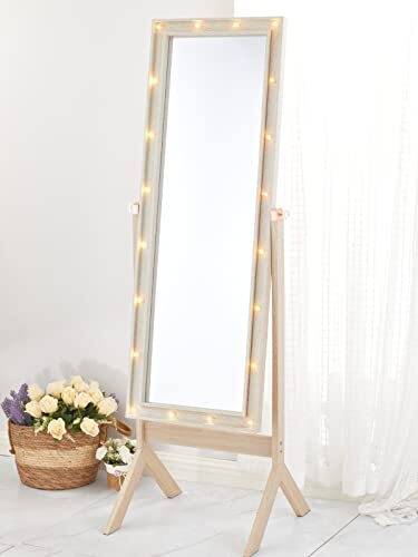 Large Free Standing Full-Length Floor Mirror with Natural Wood Frame