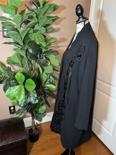 Johnny Was M Black Wool Blend Dressy Coat Silk Lining Jacket Satin Accents NWT - Picture 6 of 22