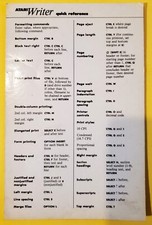 AtariWriter Quick Reference Sheet 1984 Atari Computer Word Processing Software