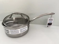 NEW VIKING 3-PLY STAINLESS STEEL MEDIUM SAUCEPAN W/GLASS LID HANDLE 2.25QT 2.1L