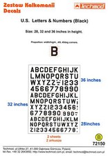 Techmod Decals 1/72 U.S.LETTERS  NUMBERS BLACK 28" - 36"