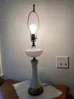 Graceful 40s Vtg Milk Glass & Brass 21" 3-Way WORKS Table Lamp 30.5" w Finial