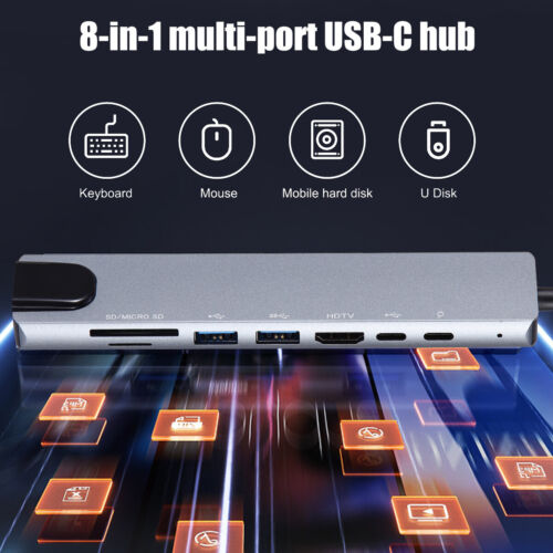 8 IN1 USB C Hub Ethernet Multiport Typ C Adapter PD USB C Dock für MacBook iPad - Bild 3 von 16