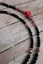 Eyeglass Sunglasses Howlite Crystal Skull Chain Retainer Handmade Pink Black