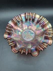 FENTON GLASS “Radium” Amethyst Carnival Glass autumn acorns Triple Crimp 3 in 1