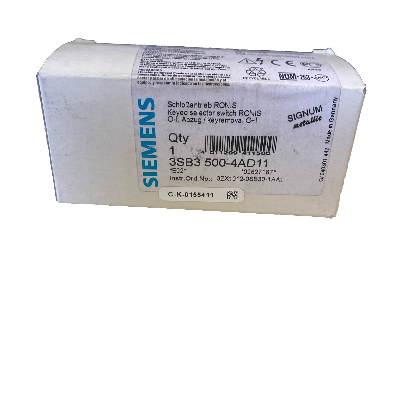 Siemens SIRIUS Key Switch 3SB3500-4AD11 On/Off New Sealed