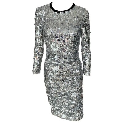 dolce and gabbana silver sequin dress Long sequined dress