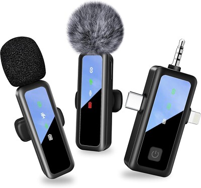 4 in 1 kabelloses Lavalier Mikrofon für iPhone & Android Handy mit Stummschaltung, Hall