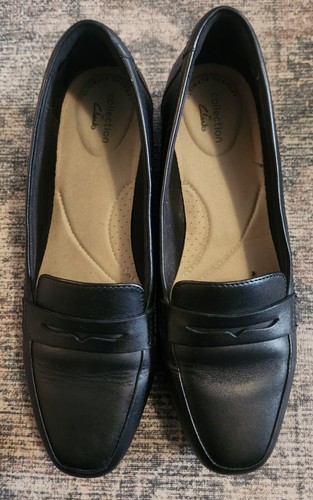 Black Leather CLARKS COLLECTION Juliet Coast Loafers w/Penny Strap 7 M