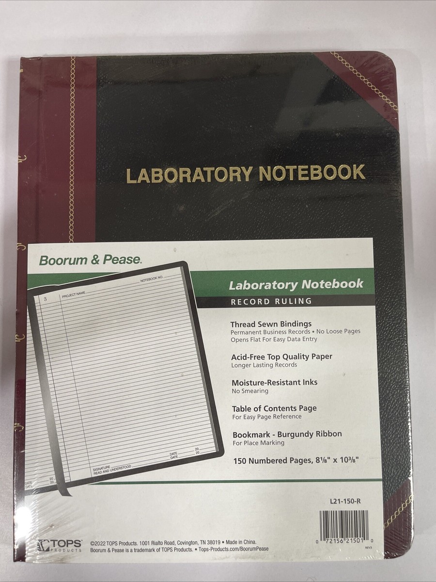 Boorum & Pease Laboratory Notebook - Hardbound Record Book, 300 Sheets, 10 3/8 X 8 1/8 Inches (Black/Burgundy)