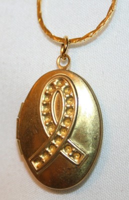 Petite Oval Goldtone Cancer Survivor Locket Pendant Necklace ++++ | eBay