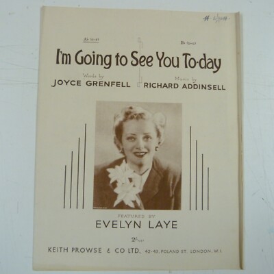 song sheet I'm GOING TO SEE YOU TODAY Evelyn Laye A flat 1942