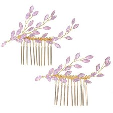 2Pcs Wedding Rhinestone Hair Combs Opal Crystal Hair Accessory for Bridal Women
