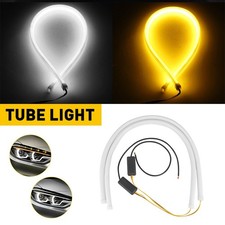 2x LED White DRL Light Strip Amber Sequential Flow Turn Signal for 12V vehicle
