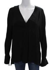 Halston Heritage Womens Black Silk V Neck Long Sleeve Basic Blouse Size M