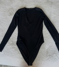 Zara Black Long Sleeve Bodysuit One Piece Women's Size S Solid