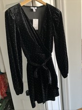 Women's Nine West Mineral Black Silver Bead Long Sleeve Pedal Dress Size M NWT