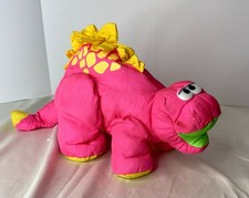 Vintage Fisher Price Puffalumps Dino Roar Pink Stegosaurus Dinosaur 1992 Squeaks