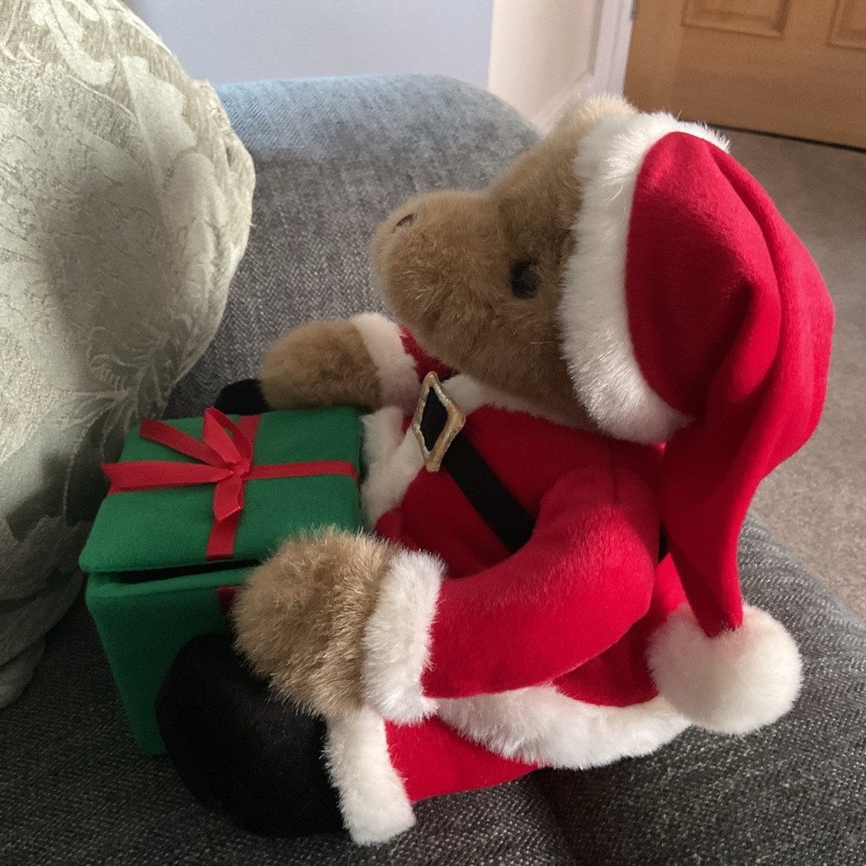 Club K Containers Teddy Bear holding Xmas present container Christmas plush | eBay UK