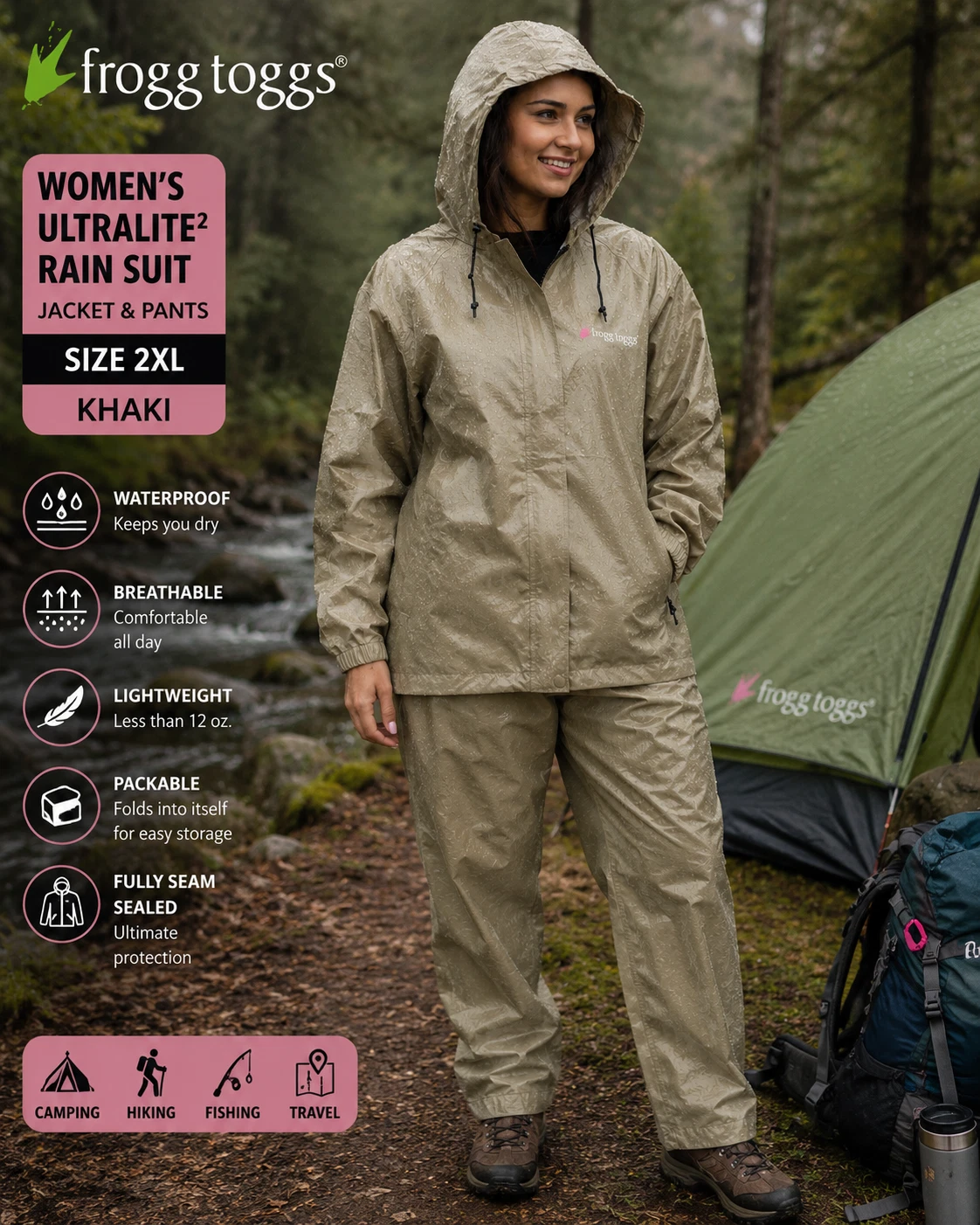 NEW Frogg Toggs UltraLite2 Women’s Rain Suit 2XL Waterproof Packable Khaki Camp
Opens in a new windo