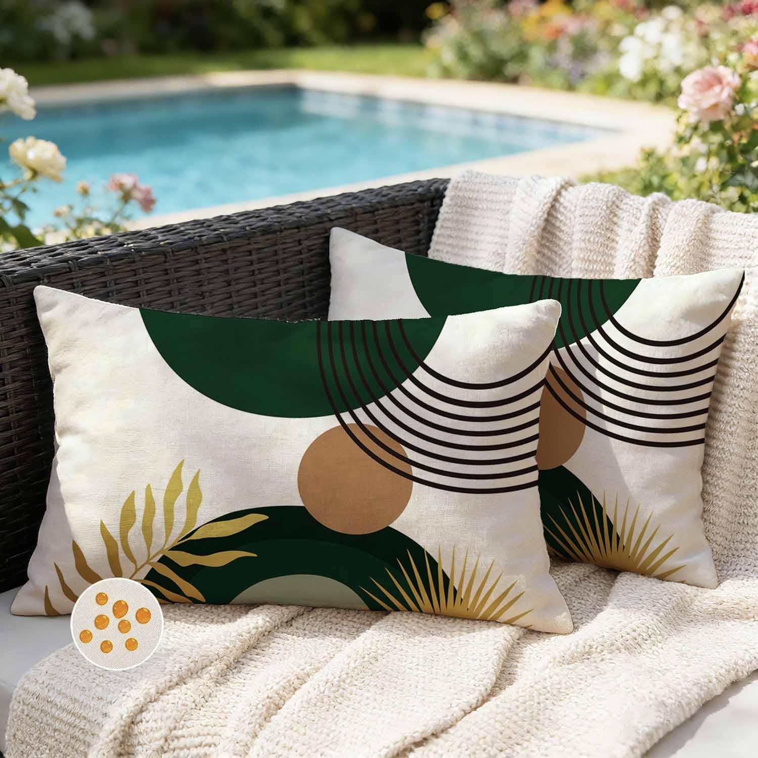 Housse coussin 30x50 exterieur impermeable vert géométrique pour jardin