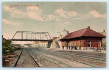 MACON, MO Missouri ~ BURLINGTON RAILROAD DEPOT c1910s J.W. Patton Postcard