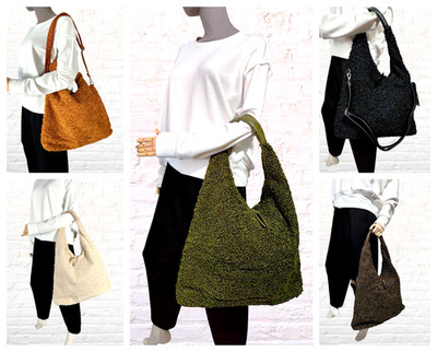 Große Plüsch Hobo Bag Puschel Umhängetasche Teddy Beuteltasche