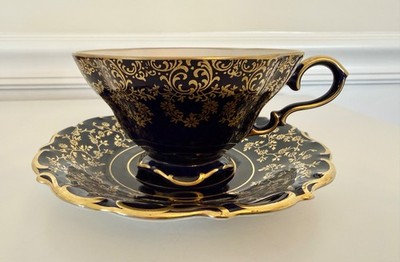 Lindner Kueps Echt Bavaria Cobalt Gold Tea Cup & Saucer Set - FREE SHIPPING