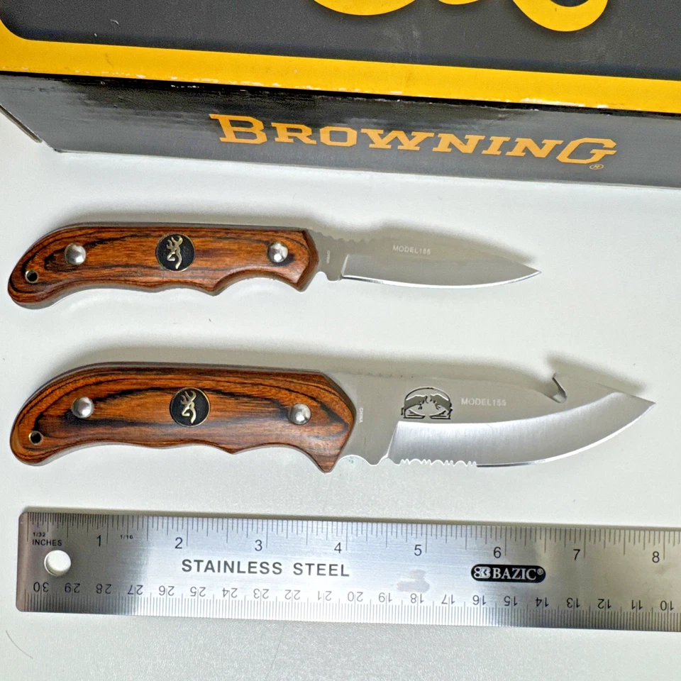 Juego de cuchillos de caza de hoja fija par perfecto Browning mango de madera NUEVO Foto 3 de 4