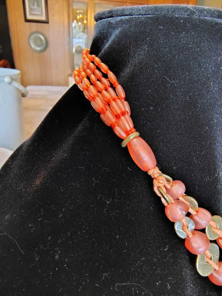 Coldwater Creek Colar de Contas Fosco Laranja Multi Strand Disco de Latão Boho... - Imagem 4 de 4