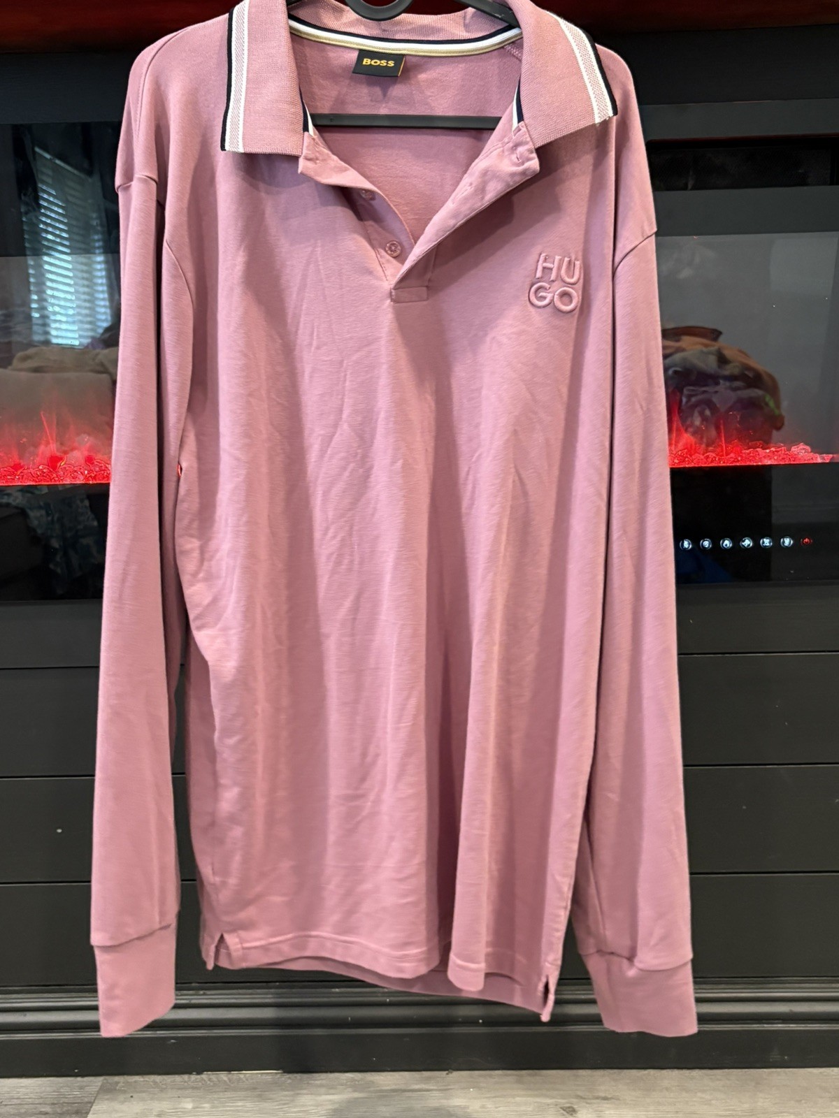 BOSS Hugo Boss Polo Shirt Mens XL pink  Slim Fit Long Sleeve Cotton Designer Top thumbnail 5